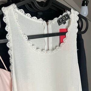 POL Ivory Lace Accent Sleeveless Top